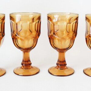4 Vintage Libbey Amber Ashburton Steam Wine Water Goblets Glasses GORGEOUS!!